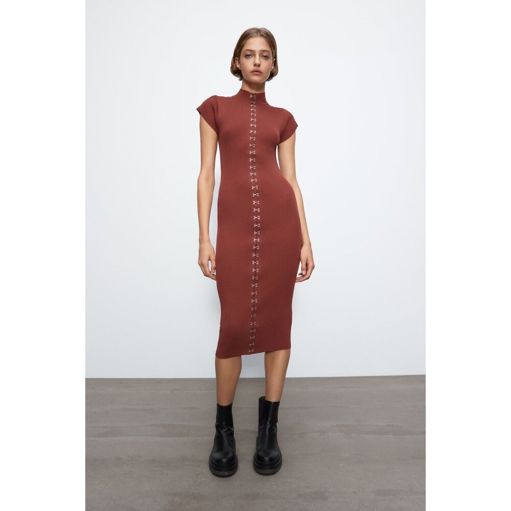 Zara Ribbed Hook Eye Midi Dress